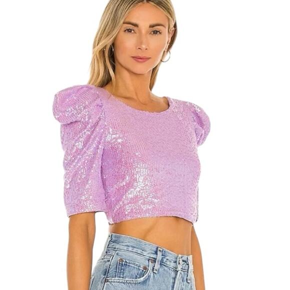 Free People The Miami Moon Sequin Backless tie Lavender Top NWTs Large - Picture 1 of 9